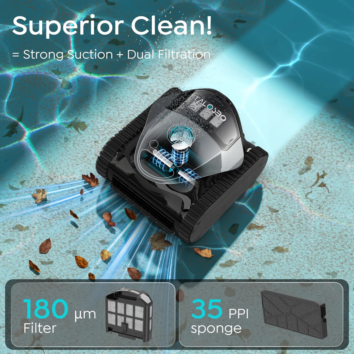 Talosbo C1 Cordless Robotic Pool Vacuum Cleaner with Wall Climbing, Waterline Cleaning, App Control, 180-Min Runtime for Inground Pools