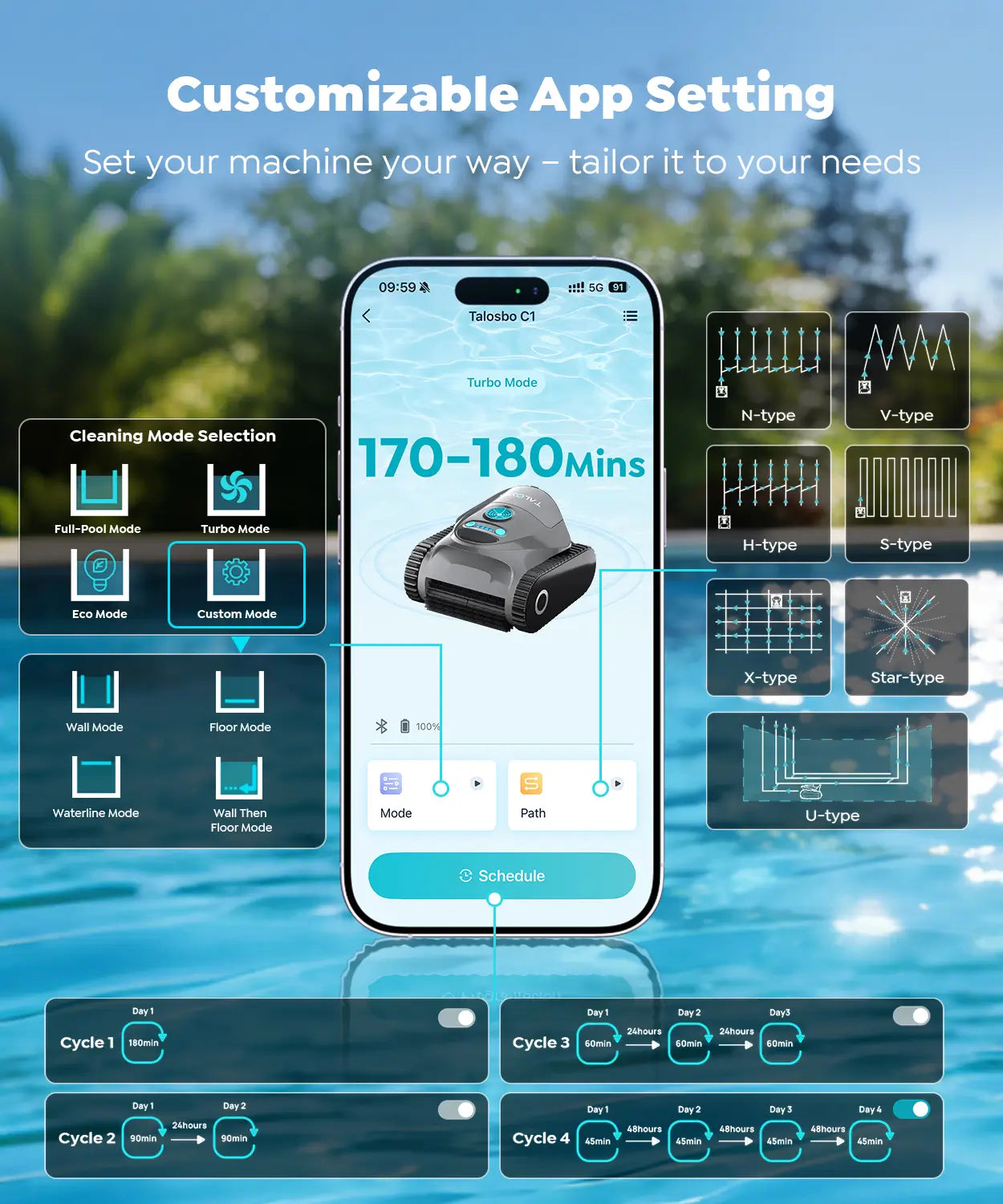 Talosbo C1 Cordless Robotic Pool Vacuum Cleaner-Gray