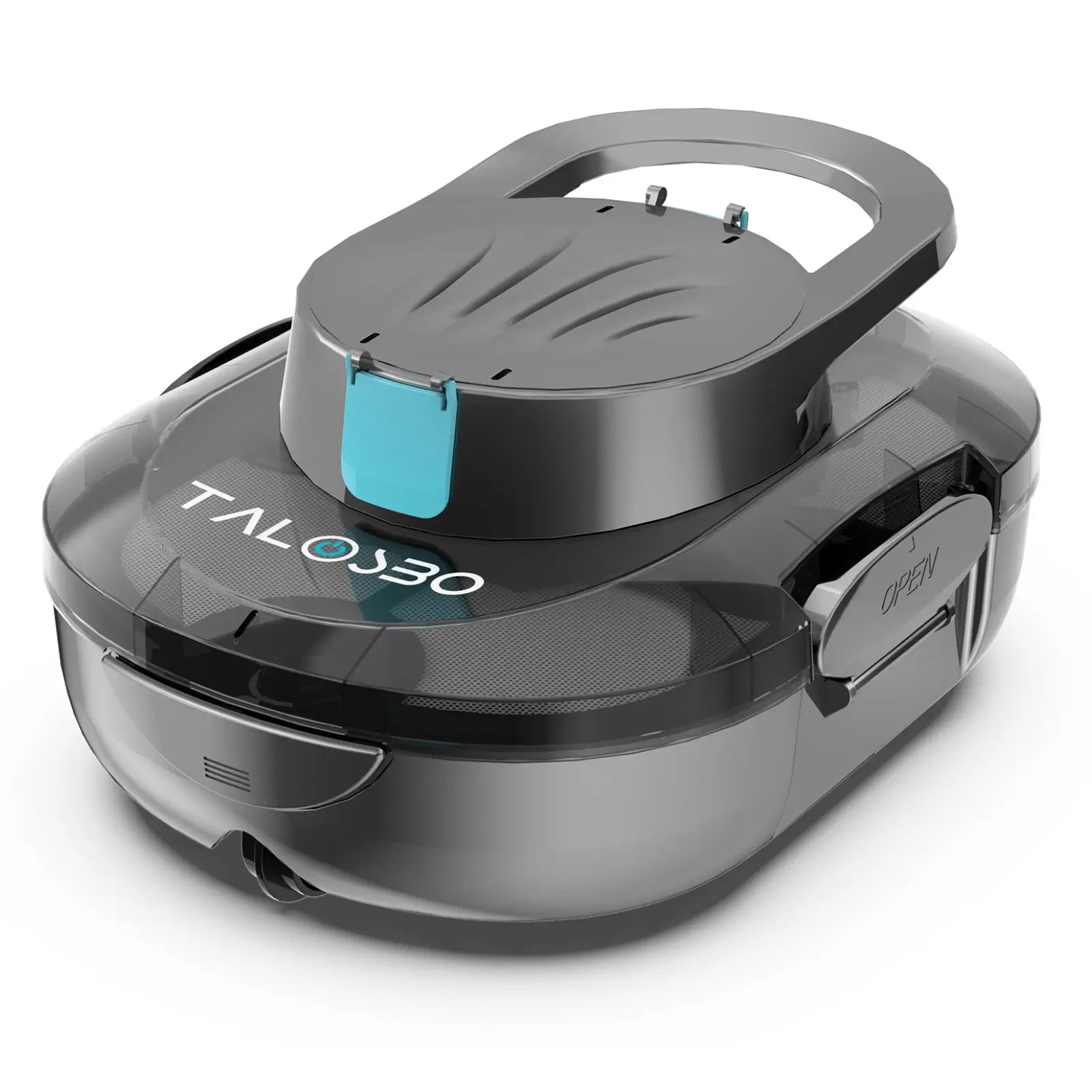 Robotic vacuum cleaner with 'Talosbo' branding on a white background