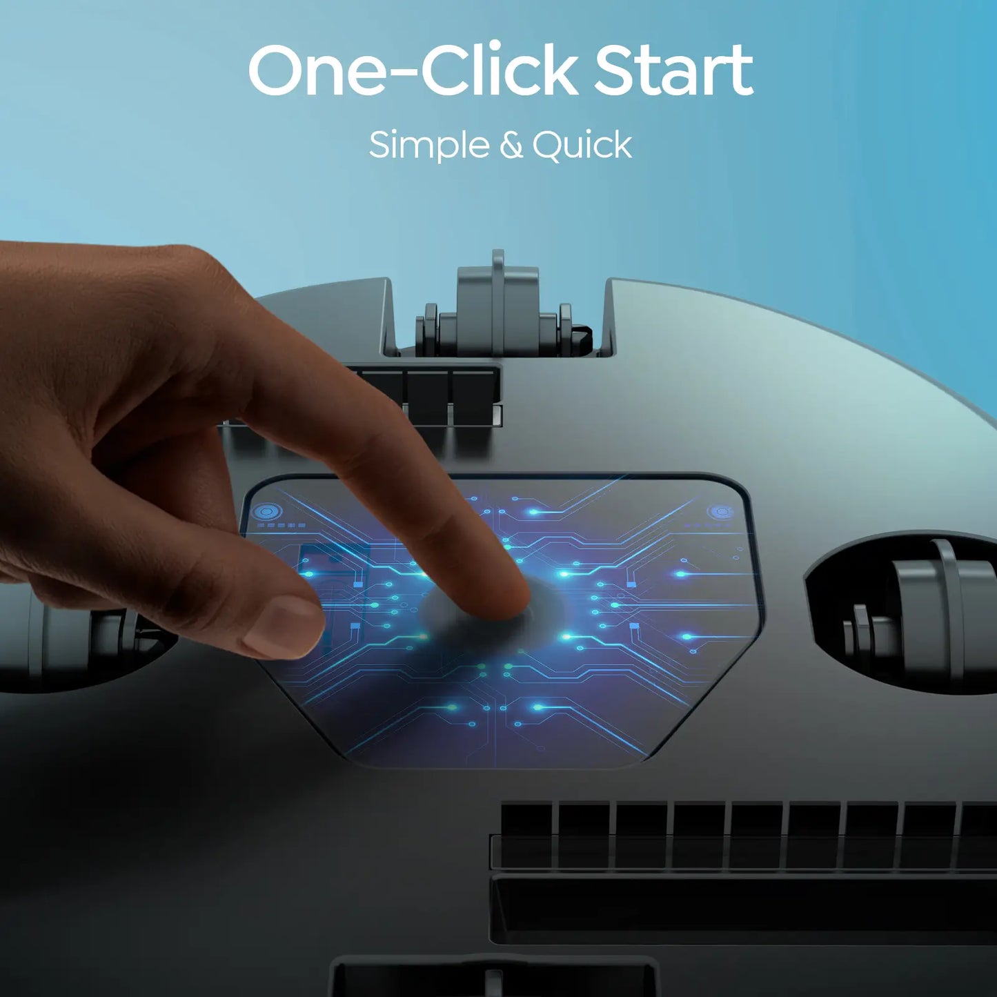 Hand interacting with a futuristic touch screen interface on a high-tech device.