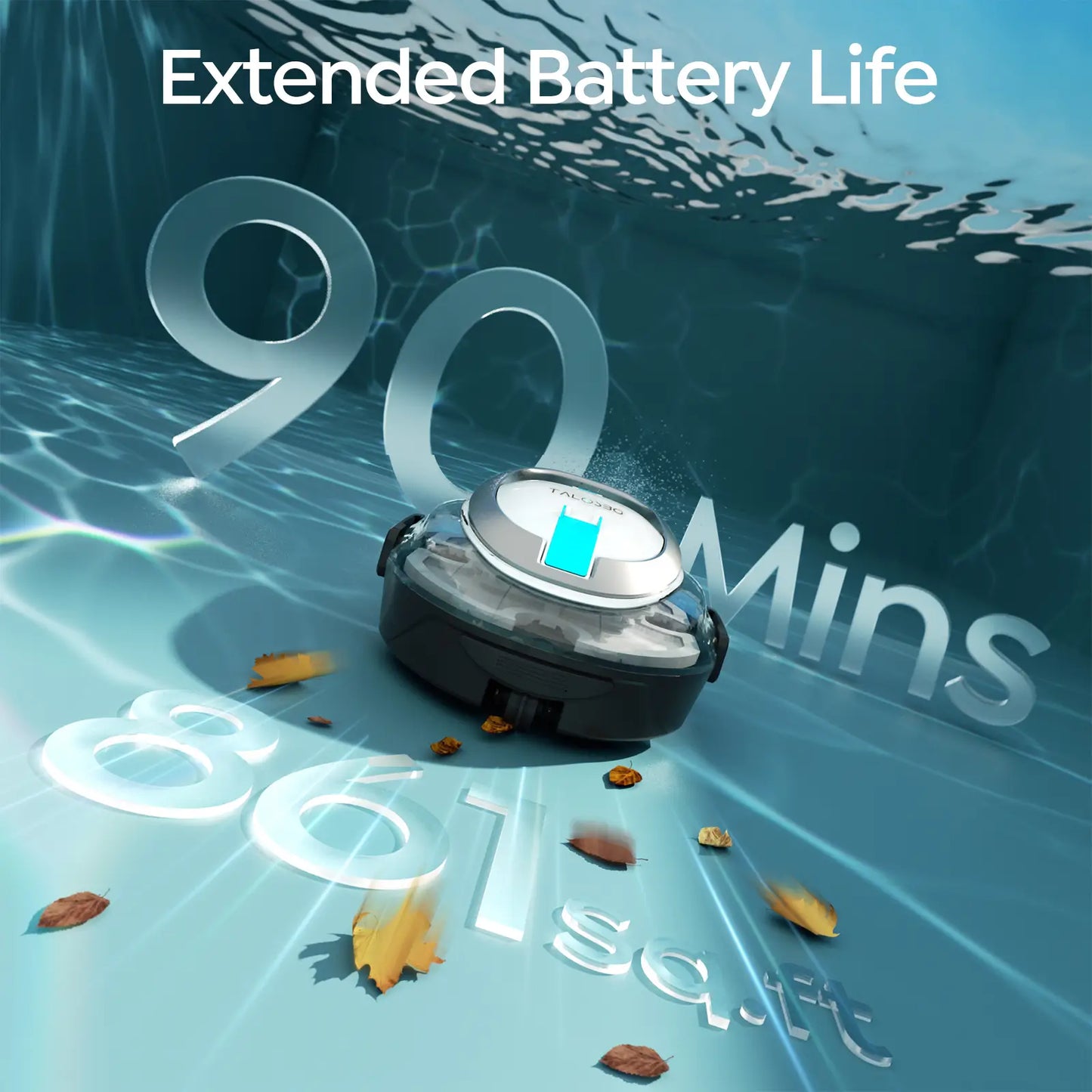 Talosbo S2 Automatic Cordless Robotic Pool Vacuum Cleaner with Dual Filters for Above-Ground & Flat Inground Pools, 90 Min Runtime